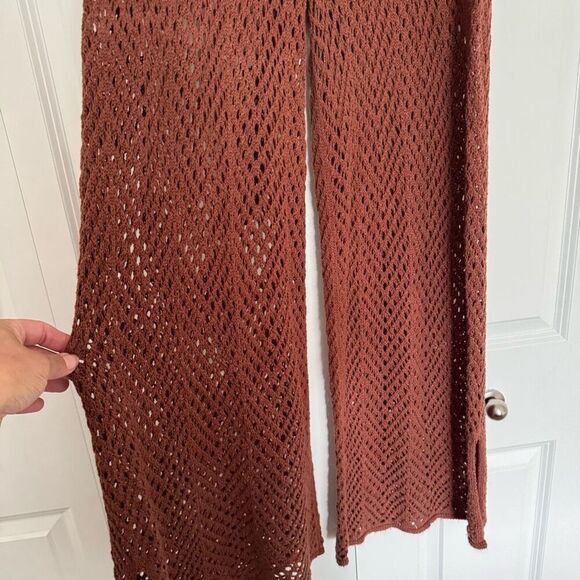 Wild Fable Crotchet Knit Brown Sparkly Wide Leg Pants With Bottom Side Slits - Picture 6 of 8